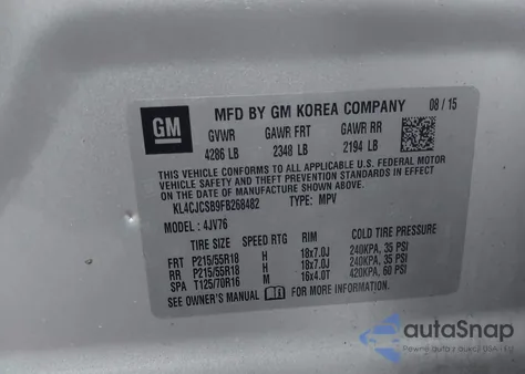 2015 Buick Encore Leather from USA, damaged, VIN KL4CJCSB9FB268482